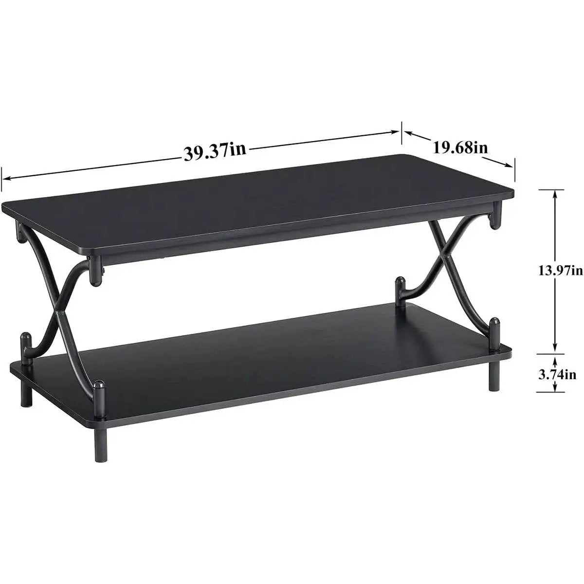 Modern Industrial Black Metal Wood Coffee Table with Bottom Storage Shelf by HomePacific