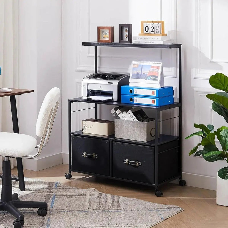 Industrial Modern Black Metal Wood Printer Stand File Cabinet w/ Fabric Drawers by HomePacific
