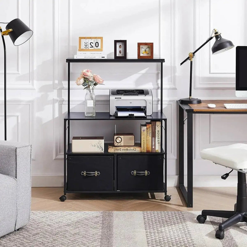 Industrial Modern Black Metal Wood Printer Stand File Cabinet w/ Fabric Drawers by HomePacific