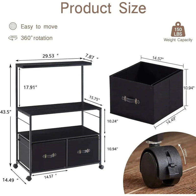 Industrial Modern Black Metal Wood Printer Stand File Cabinet w/ Fabric Drawers by HomePacific