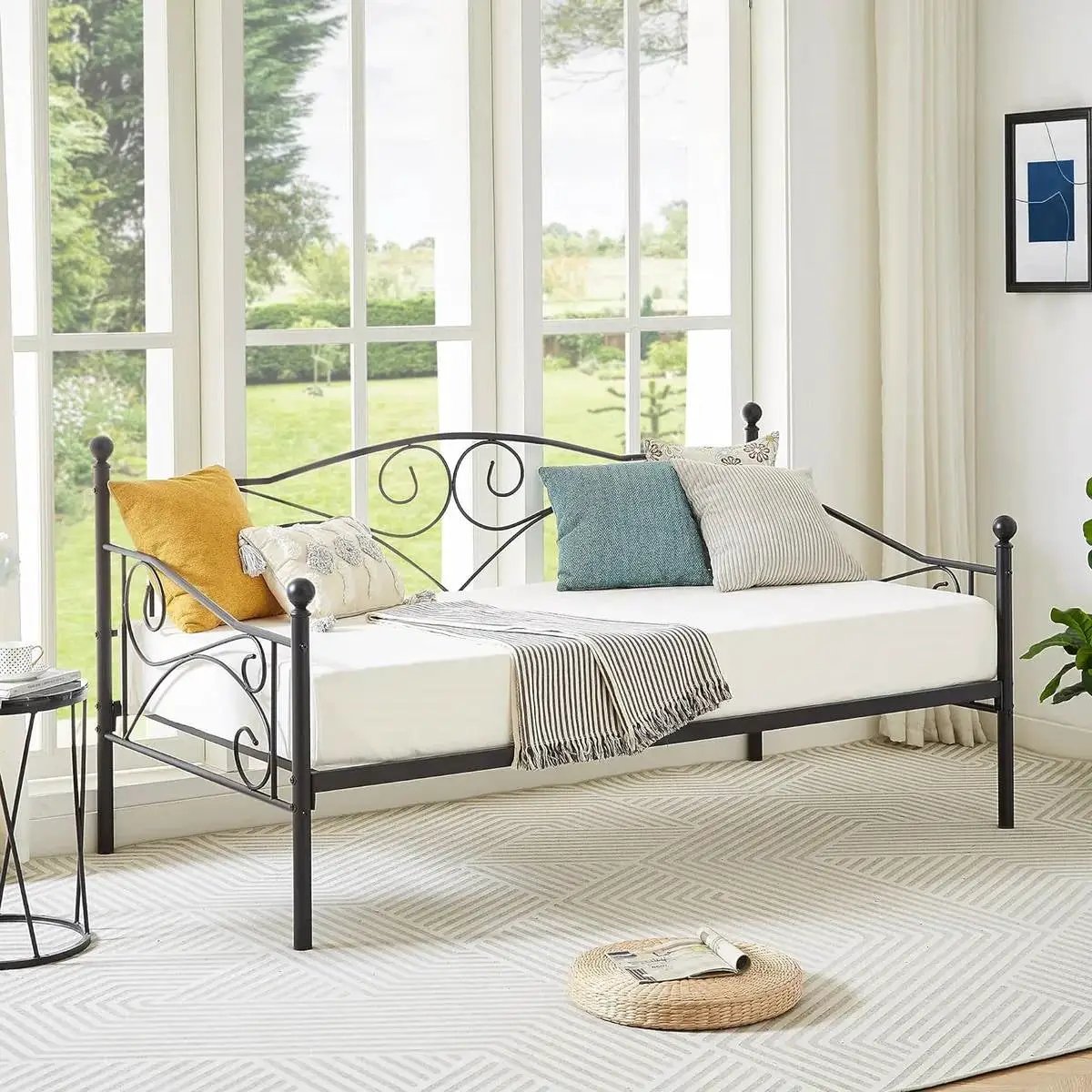 Twin size Classic Heavy Duty Steel Daybed Frame in Black Metal Finish by HomePacific