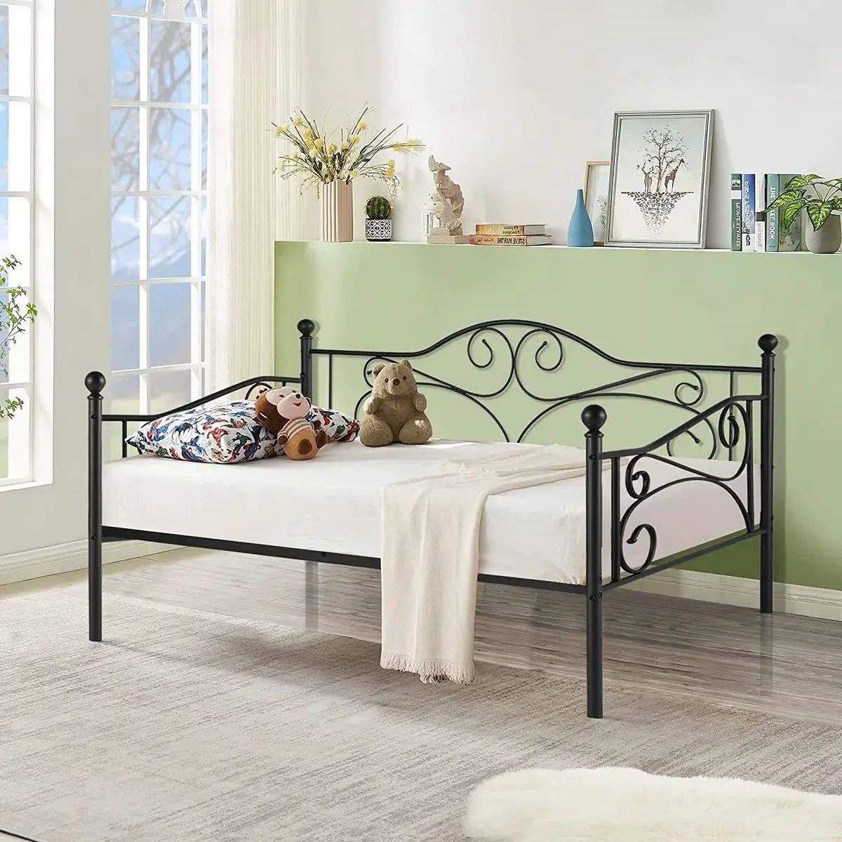 Twin size Classic Heavy Duty Steel Daybed Frame in Black Metal Finish by HomePacific