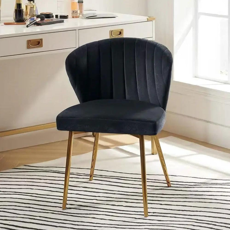 Black Velvet Upholstered Wingback Accent Side Chair w/ Gold Metal Legs by HomePacific
