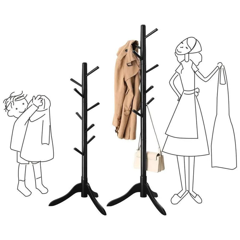 Space Saving Solid Wood Modern Coat Rack in Black Finish by HomePacific