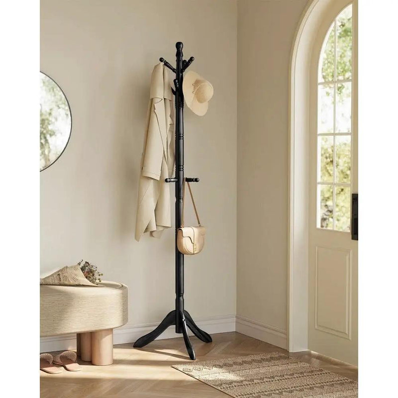Solid Wood Coat Rack with 10 Hooks in Black Finish by HomePacific