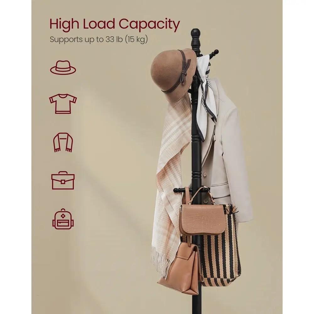 Solid Wood Coat Rack with 10 Hooks in Black Finish by HomePacific