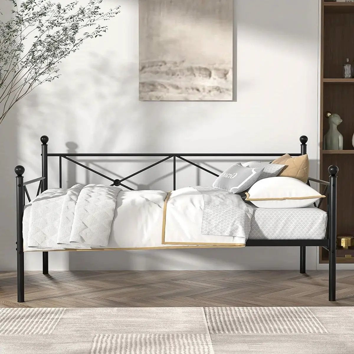 Twin size Classic Heavy Duty Metal Day Bed Frame in Black Finish by HomePacific