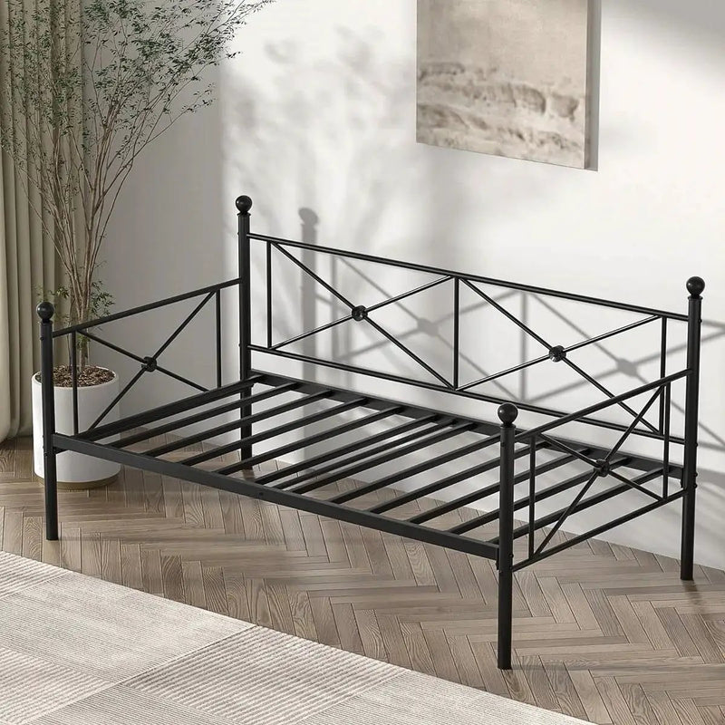 Twin size Classic Heavy Duty Metal Day Bed Frame in Black Finish by HomePacific