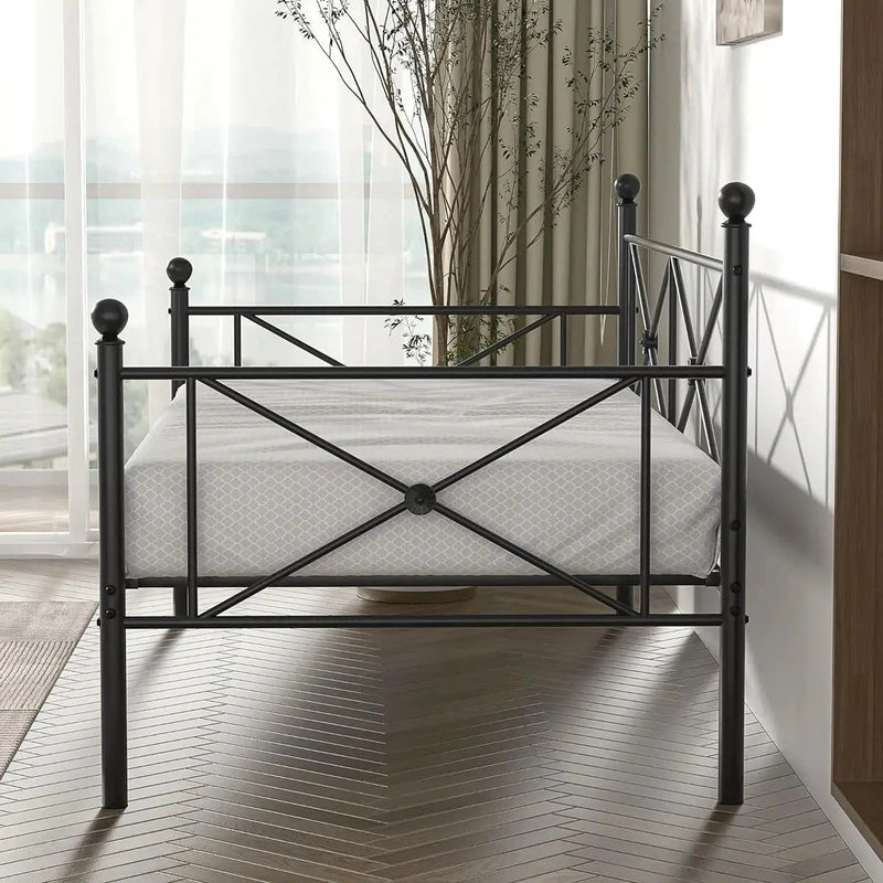 Twin size Classic Heavy Duty Metal Day Bed Frame in Black Finish by HomePacific