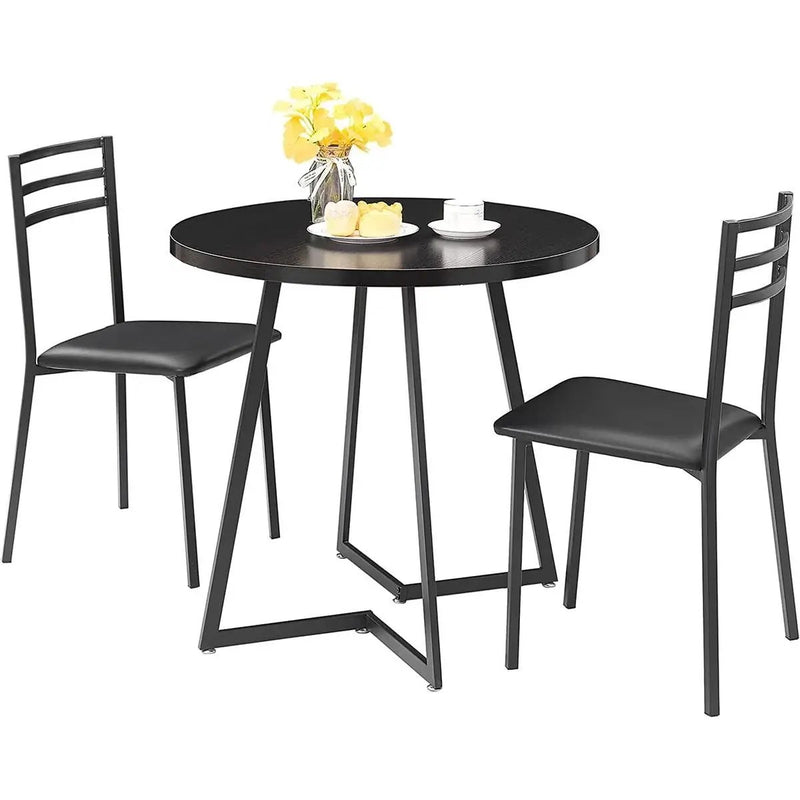 Modern 3-Piece Kitchen Dining Set with Round Black Wood-Top Table and 2 Chairs by HomePacific