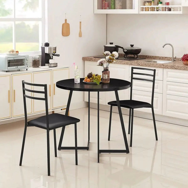 Modern 3-Piece Kitchen Dining Set with Round Black Wood-Top Table and 2 Chairs by HomePacific