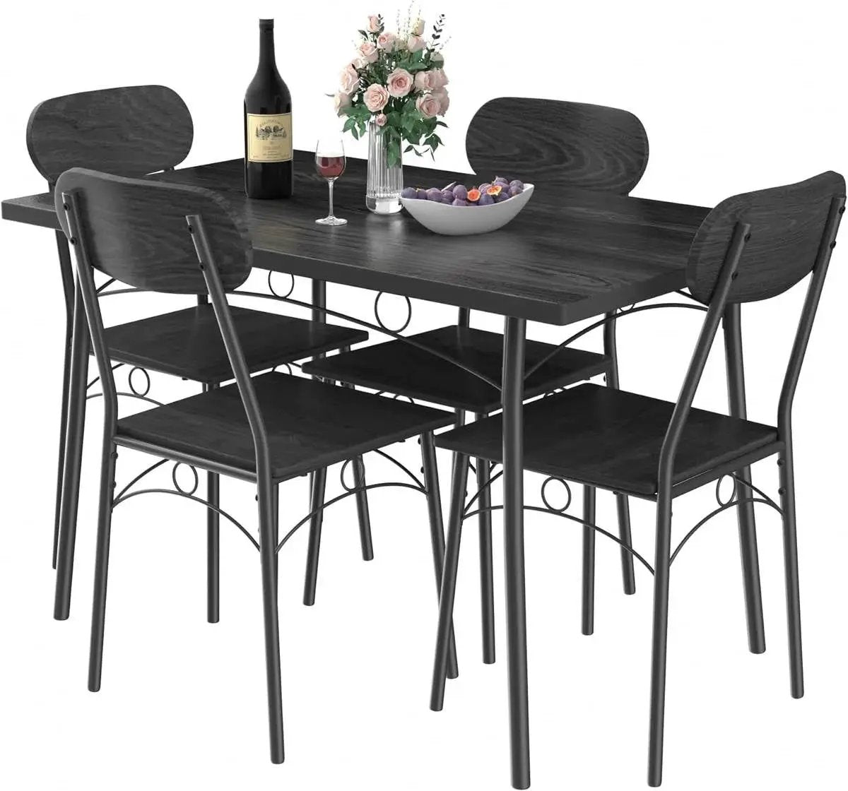 Modern 5-Piece Dining Set with Black Wood-Top Table and 4 Chairs by HomePacific