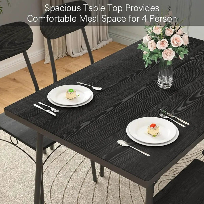 Modern 5-Piece Dining Set with Black Wood-Top Table and 4 Chairs by HomePacific