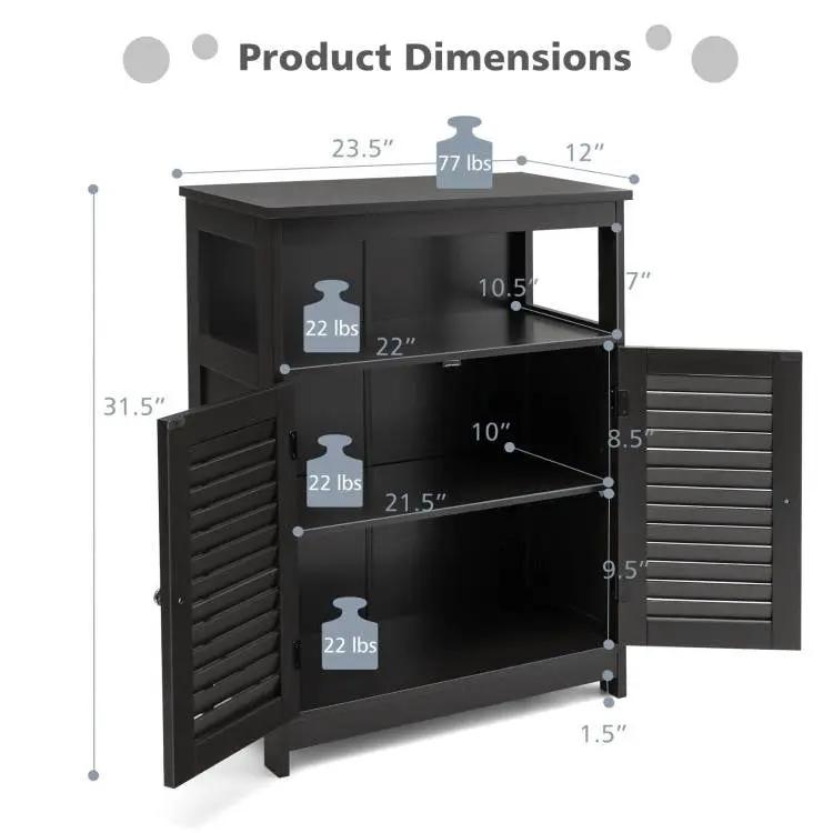 Black Farmhouse Bathroom Linen Cabinet with Louvered Doors and Open Shelf by HomePacific