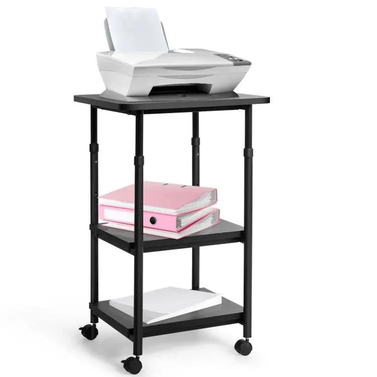 Black Multifunction Adjustable Height 3-tier Printer Stand on Wheels by HomePacific