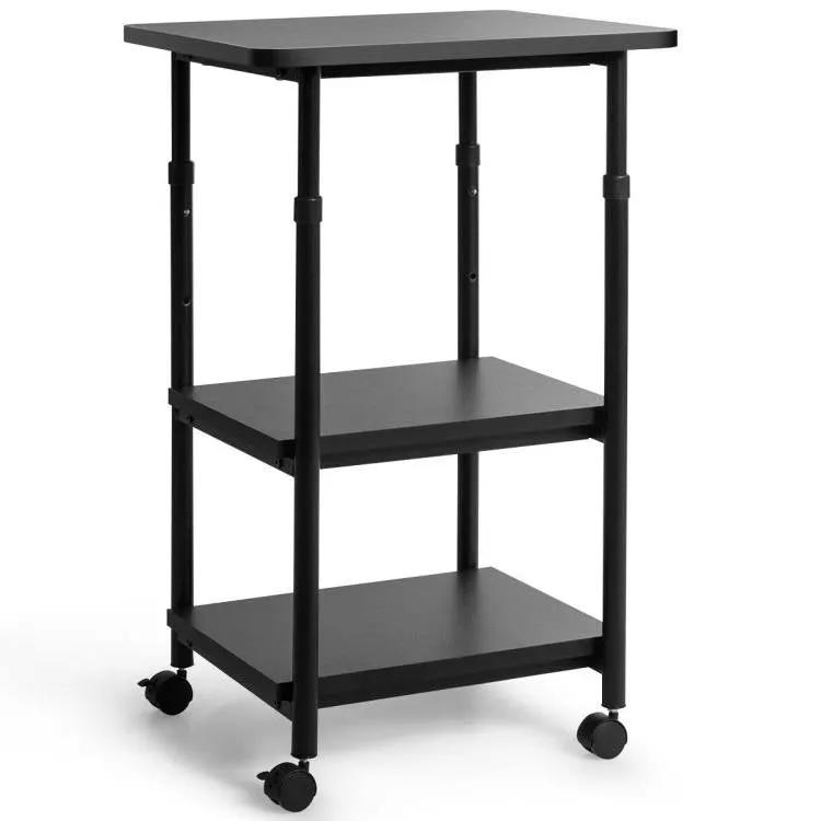 Black Multifunction Adjustable Height 3-tier Printer Stand on Wheels by HomePacific