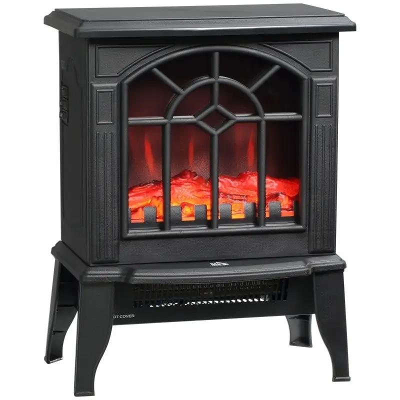 Black Electric Fireplace Heater with Realistic Log Flame LED by HomePacific