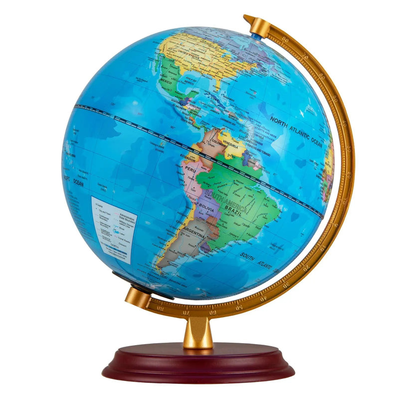 8 Inch Illuminated World Globe Night Light up Globe Lamp with Wooden Stand and HD Map by DirectDeals