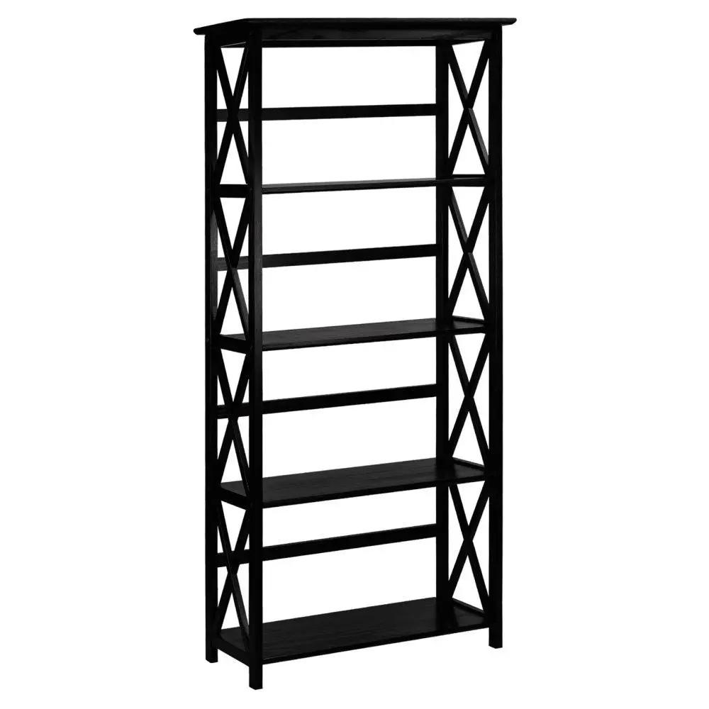 Tall 5-Tier Bookcase in Black Wood Finish by HomePacific
