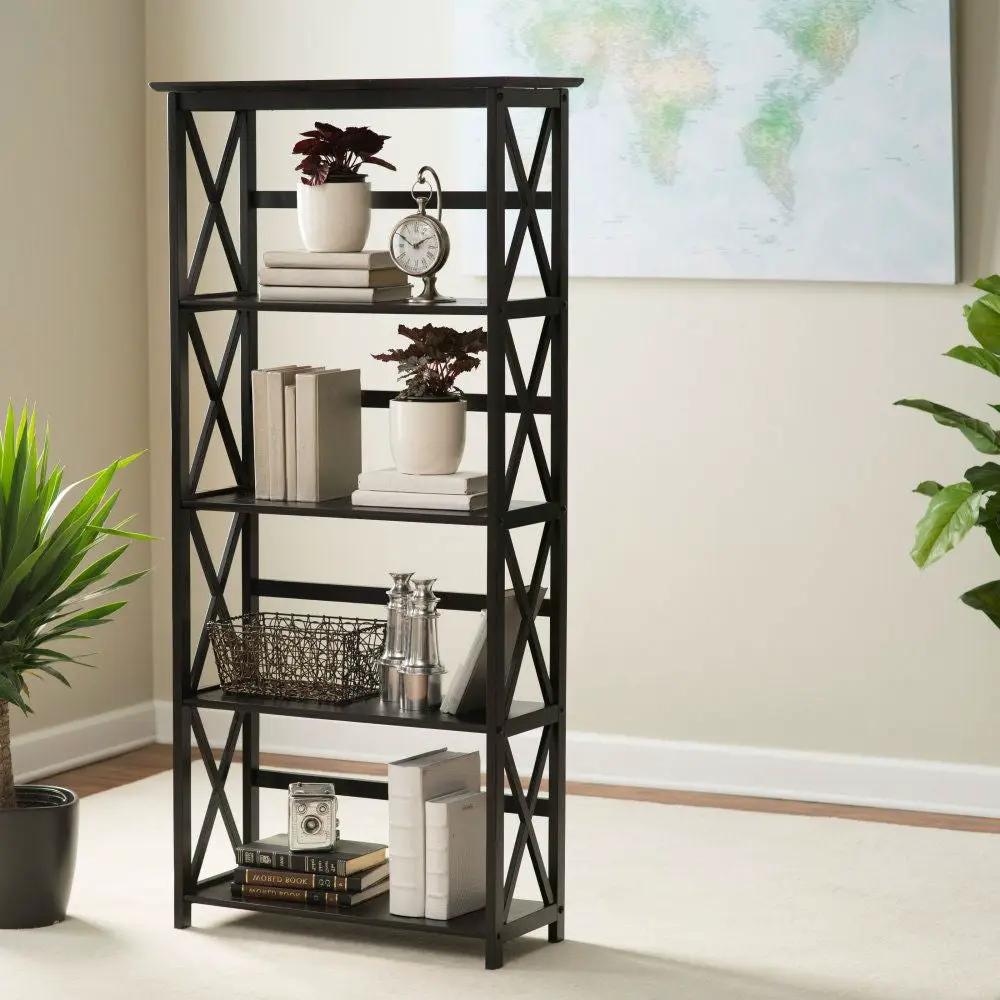 Tall 5-Tier Bookcase in Black Wood Finish by HomePacific