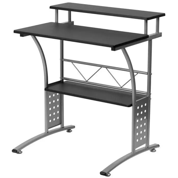 Modern Metal Frame Computer Desk with Black Laminate Top and Raised Shelf by HomePacific