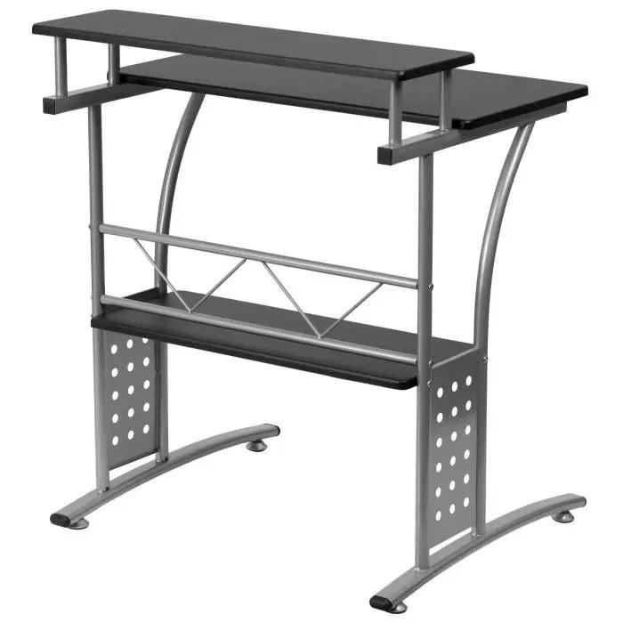 Modern Metal Frame Computer Desk with Black Laminate Top and Raised Shelf by HomePacific