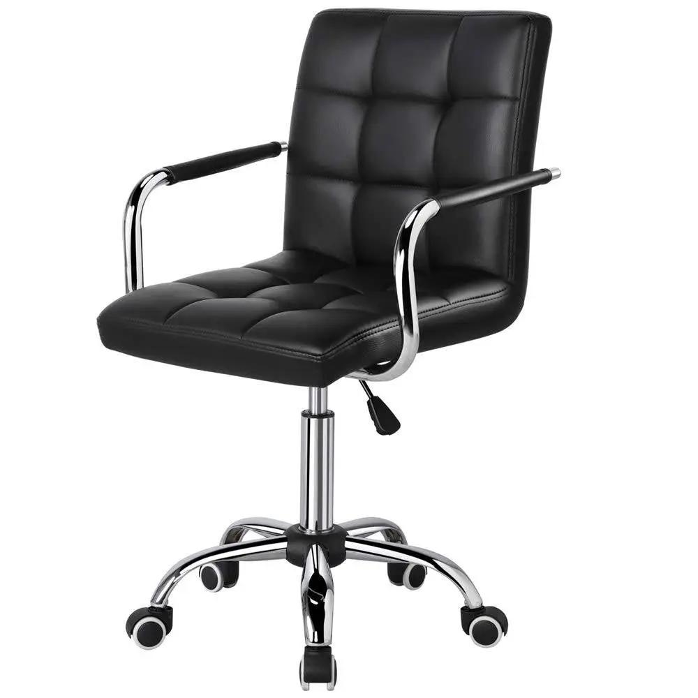Modern Mid-Back Black Faux Leather Office Chair with Removable Arms by HomePacific