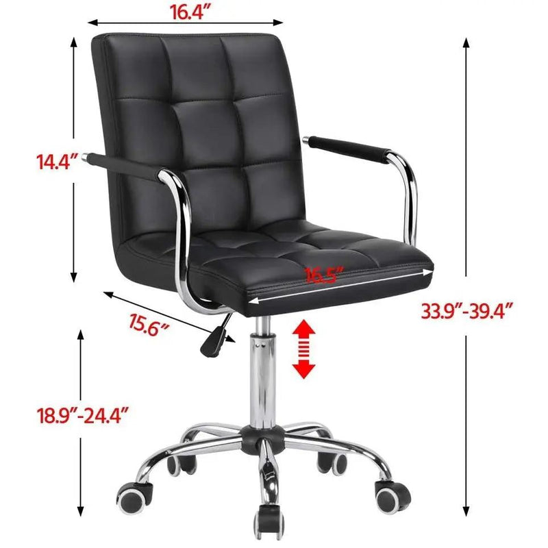 Modern Mid-Back Black Faux Leather Office Chair with Removable Arms by HomePacific