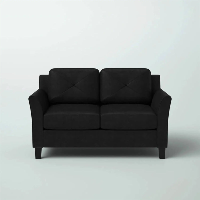 Modern Upholstered Loveseat Sofa in Black Microfiber with Button Tufted Cushions by HomePacific