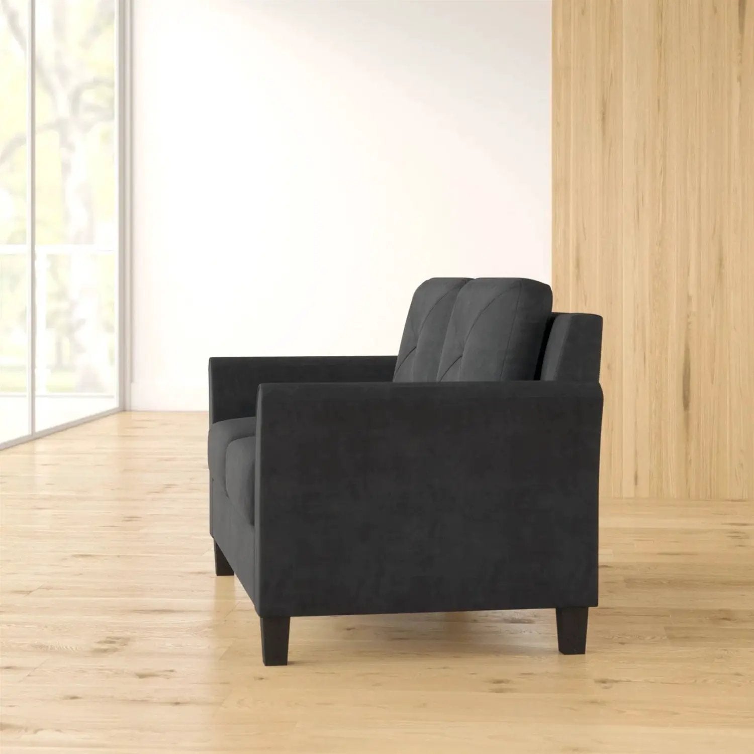 Modern Upholstered Loveseat Sofa in Black Microfiber with Button Tufted Cushions by HomePacific