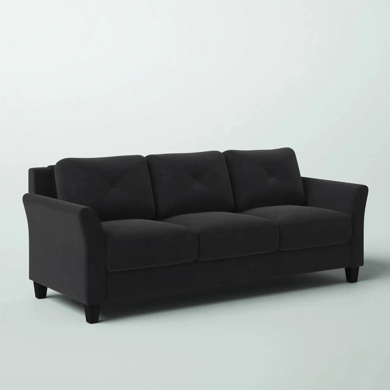 Modern 3-Seater Black Microfiber Upholstered Sofa by HomePacific