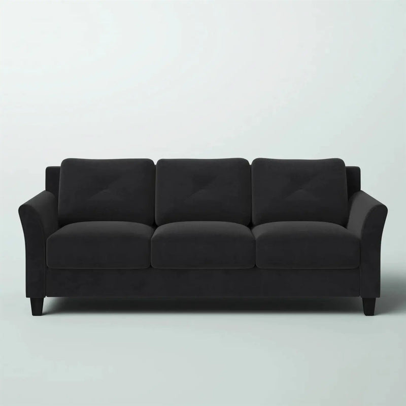 Modern 3-Seater Black Microfiber Upholstered Sofa by HomePacific