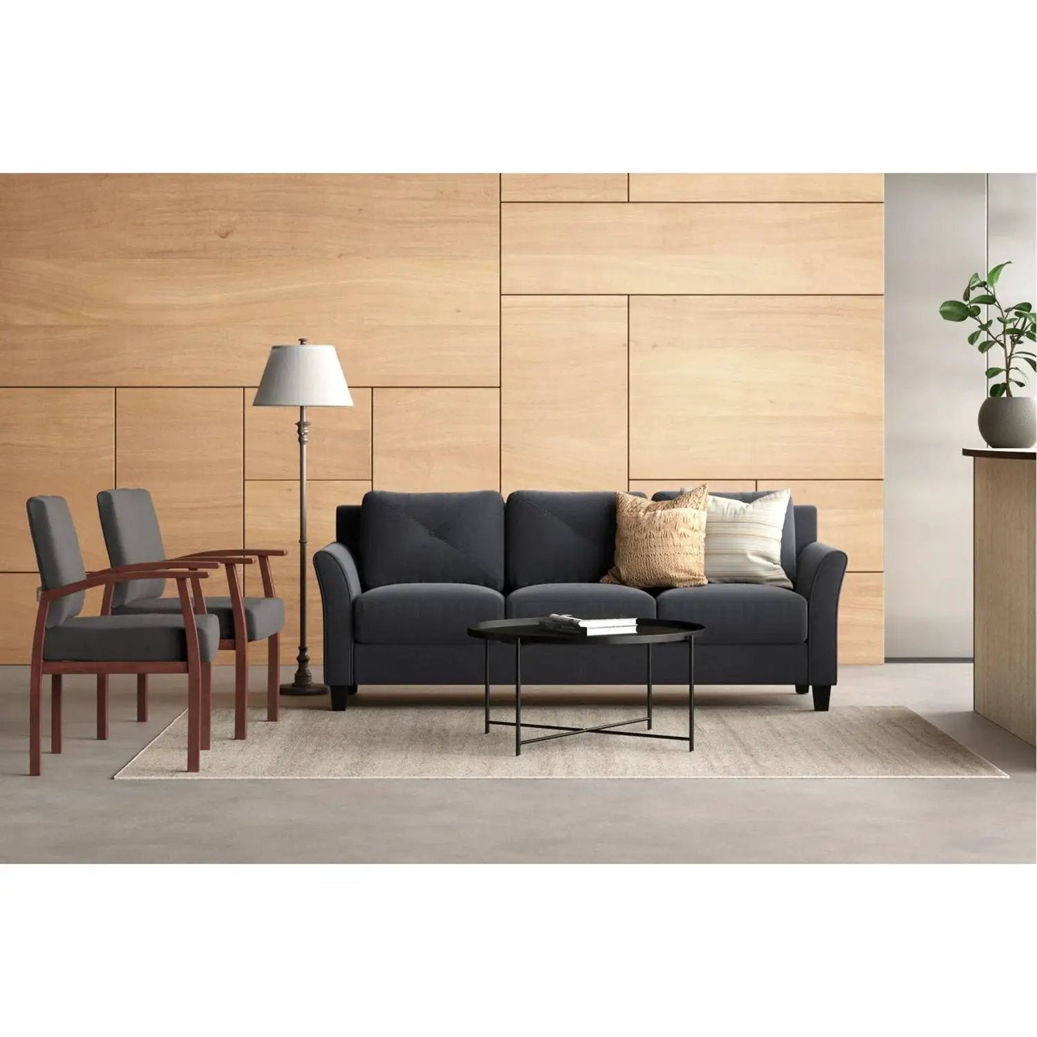 Modern 3-Seater Black Microfiber Upholstered Sofa by HomePacific