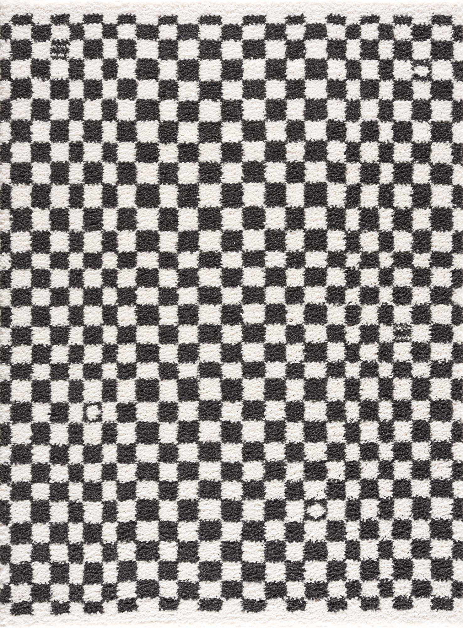 Kieu Black & White Checkered Shag Rug by Boutique Rugs