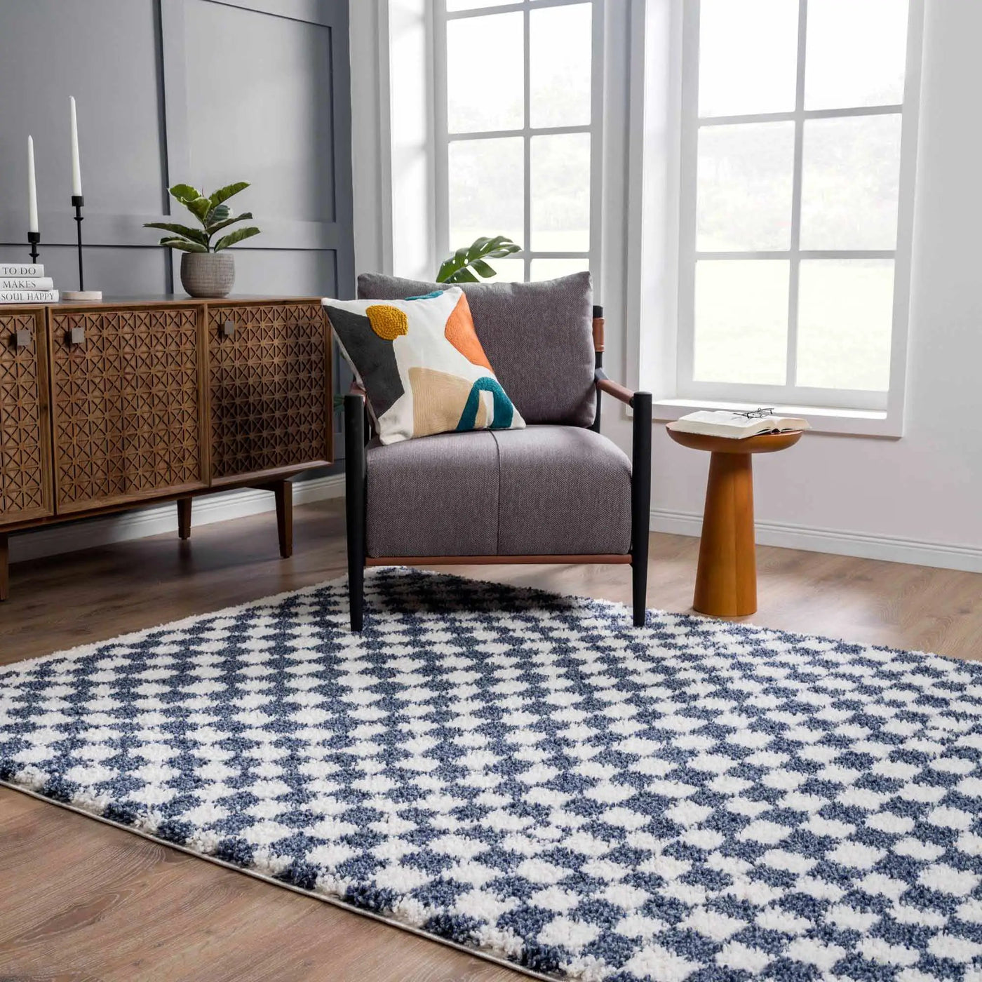 Kieu Blue & White Checkered Area Rug by Boutique Rugs