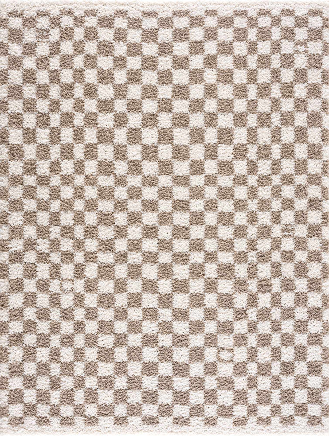 Kieu Taupe Checkered Shag Rug by Boutique Rugs