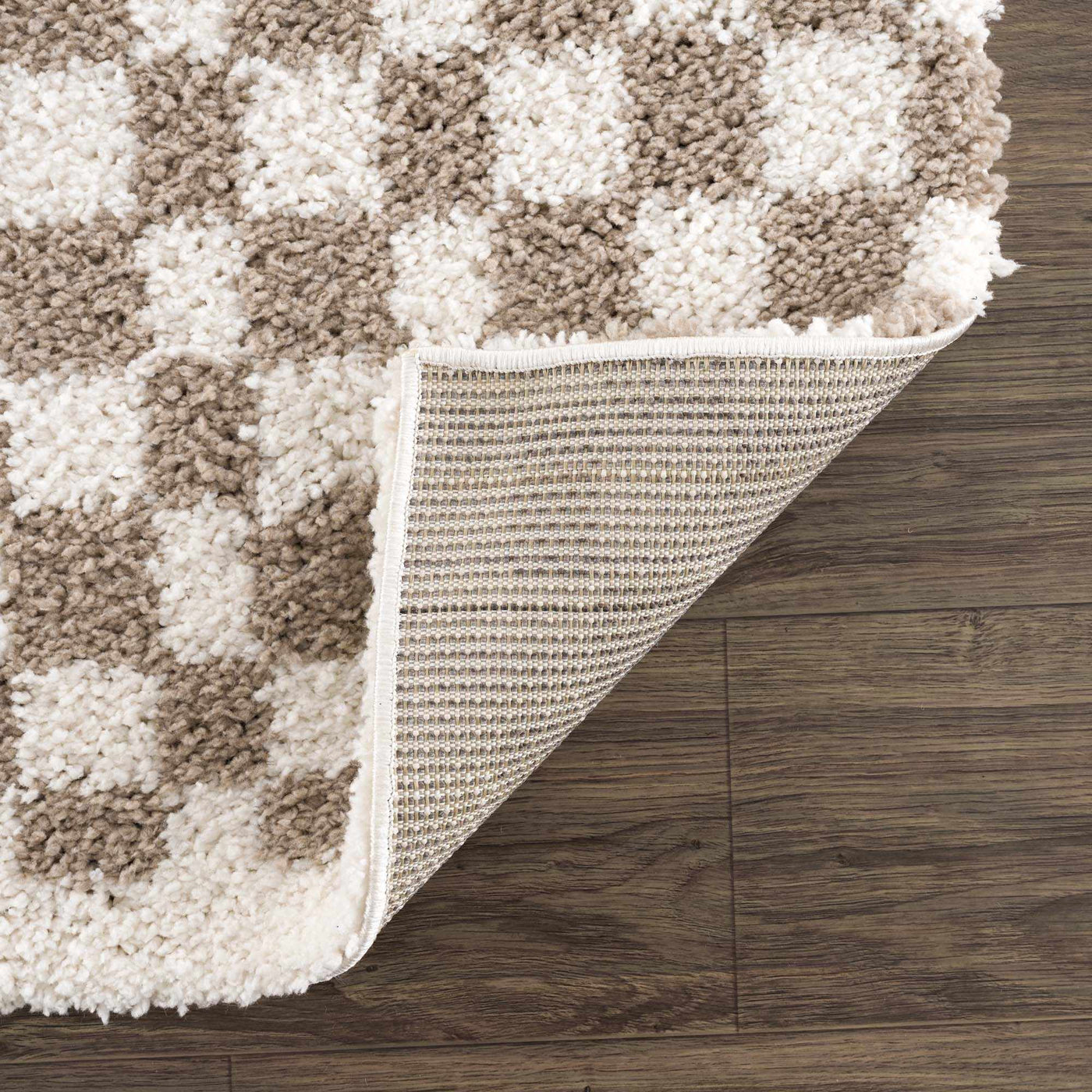 Kieu Taupe Checkered Shag Rug by Boutique Rugs