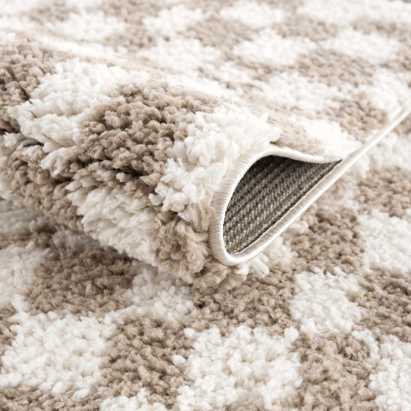 Kieu Taupe Checkered Shag Rug by Boutique Rugs