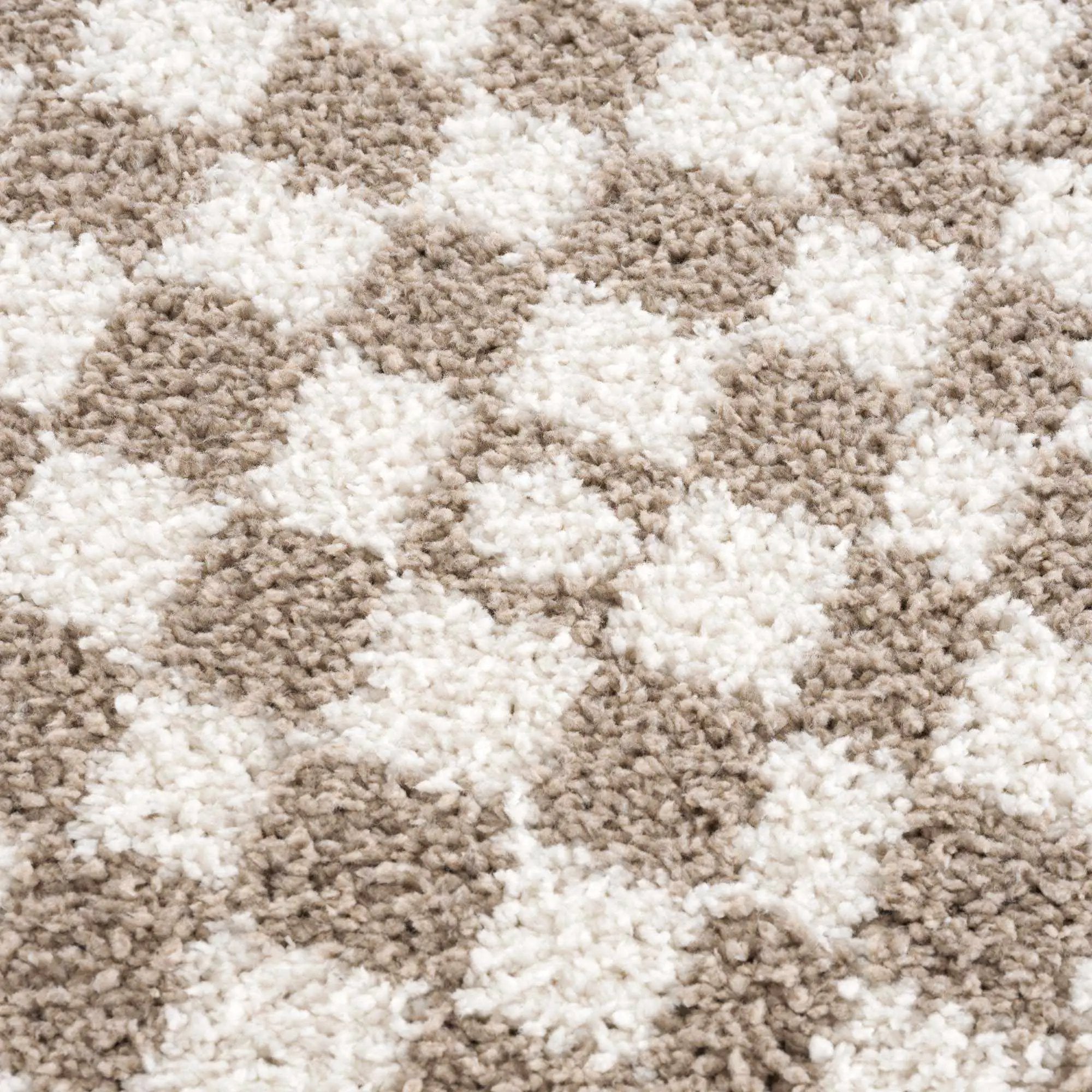 Kieu Taupe Checkered Shag Rug by Boutique Rugs