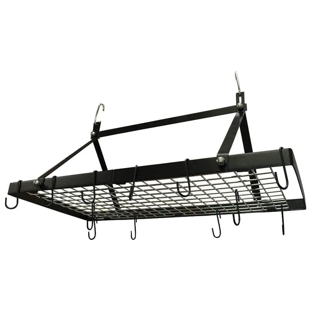 Black Metal Rectangular Pot Rack with 12 Hanging Hooks - Holds up to 40 lbs. by HomePacific