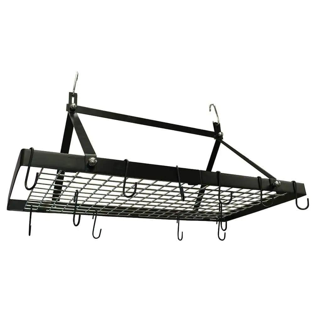 Black Metal Rectangular Pot Rack with 12 Hanging Hooks - Holds up to 40 lbs. by HomePacific