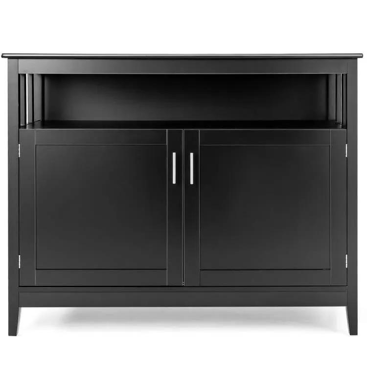 Black Wood 2-Door Dining Buffet Sideboard Cabinet with Open Storage Shelf by HomePacific