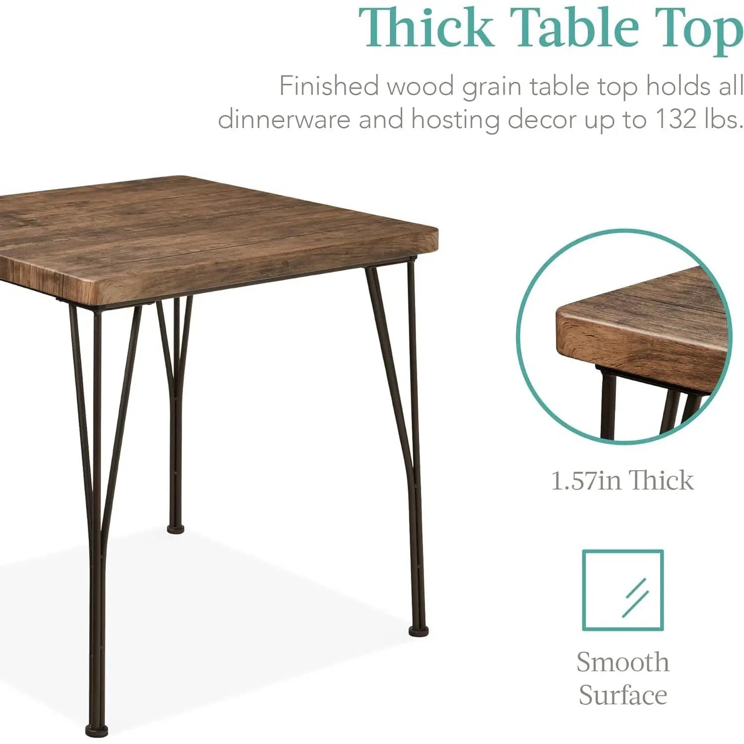 3-Piece Black Metal Frame Dining Set with Dark Brown Wood Top Table and 2 Chairs by HomePacific