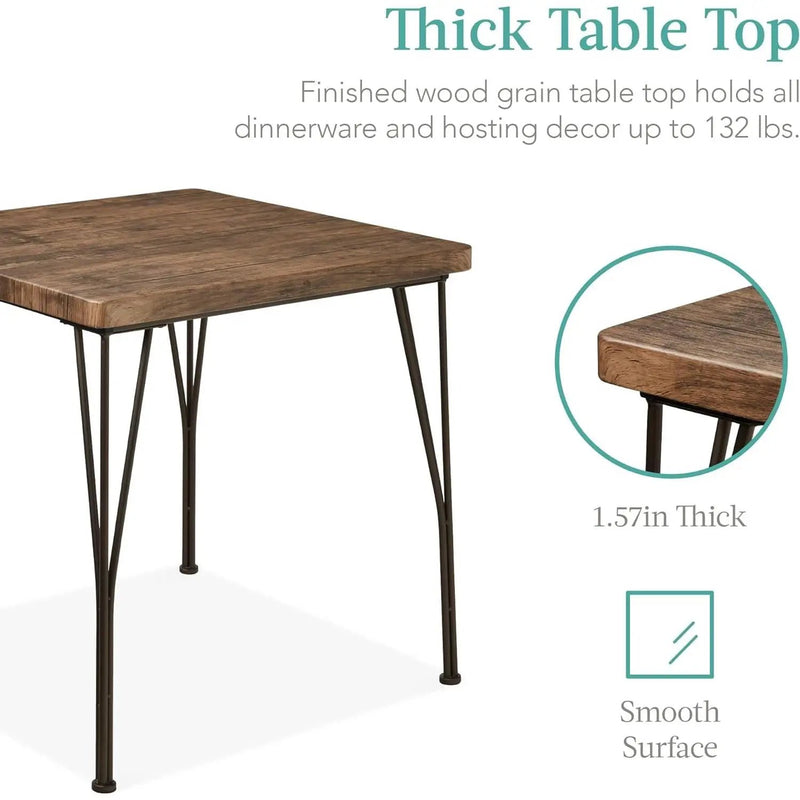 3-Piece Black Metal Frame Dining Set with Dark Brown Wood Top Table and 2 Chairs by HomePacific