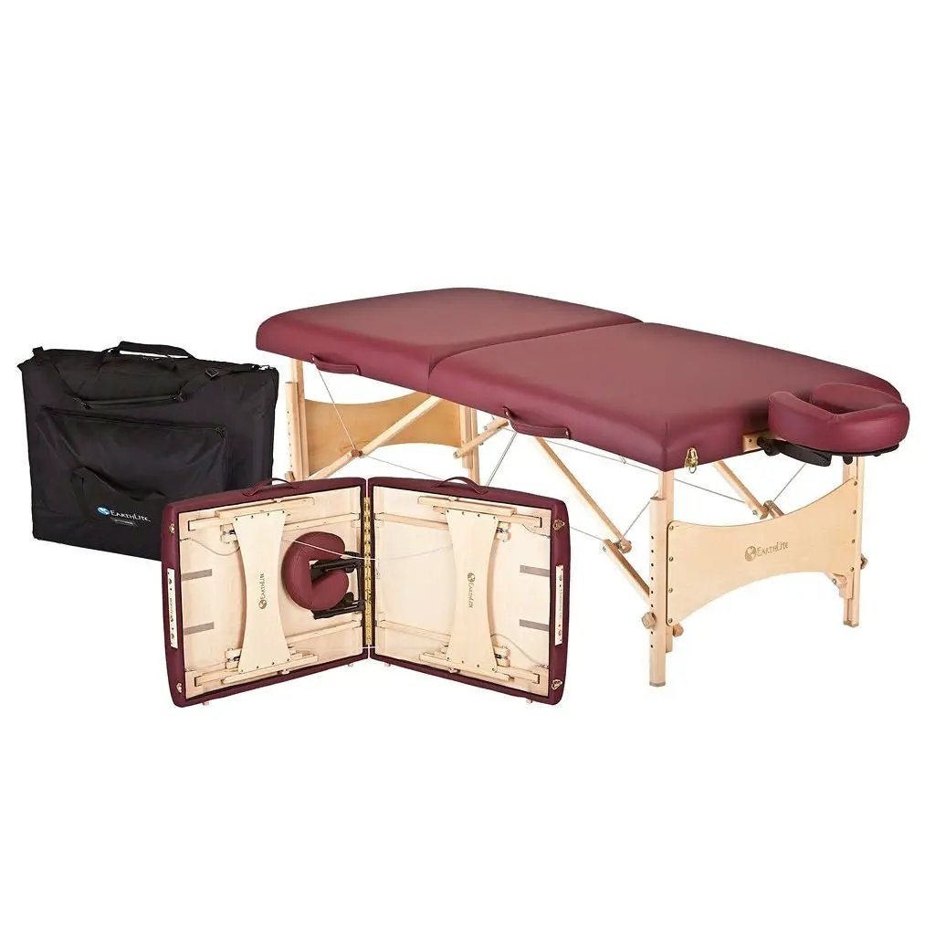 Burgundy Portable Massage Table with Adjustable Headrest and Carry Case by HomePacific