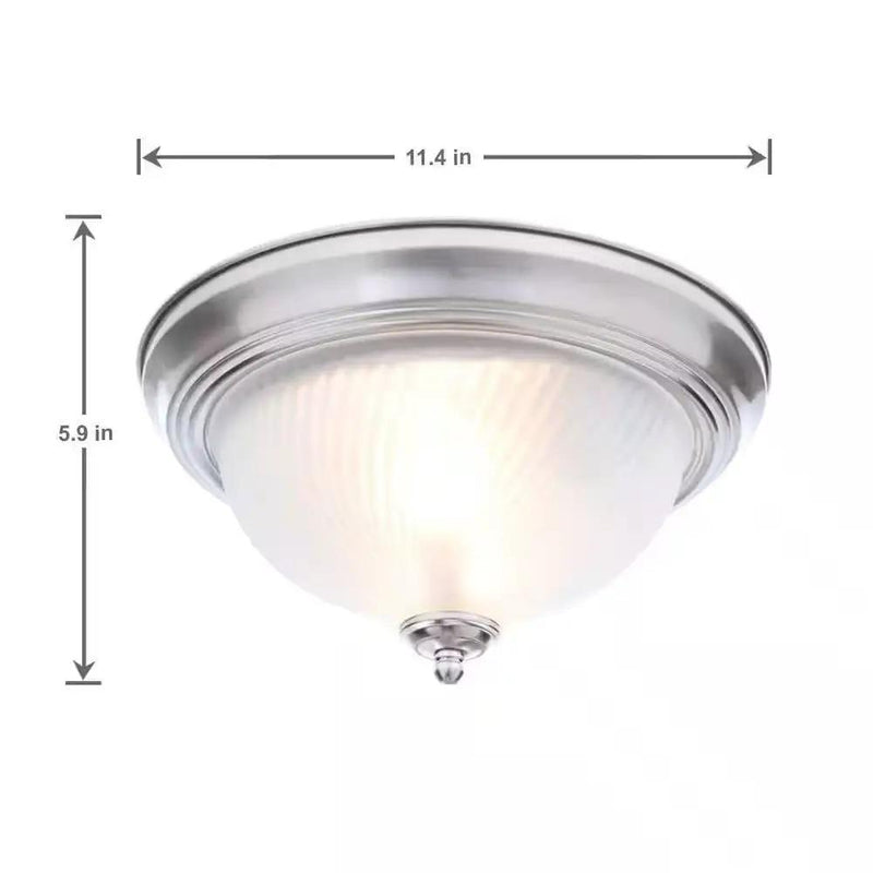 Round 11-inch Brushed Nickel Flush Mount Ceiling Light with Frosted Glass Shade by HomePacific