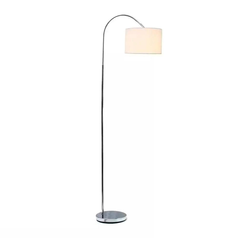 Modern Mid-Century Floor Lamp in Brushed Nickel Finish with White Drum Shade by HomePacific