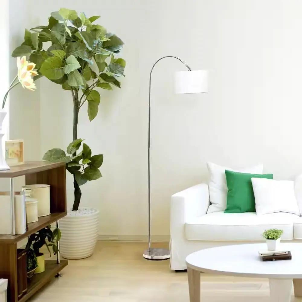 Modern Mid-Century Floor Lamp in Brushed Nickel Finish with White Drum Shade by HomePacific