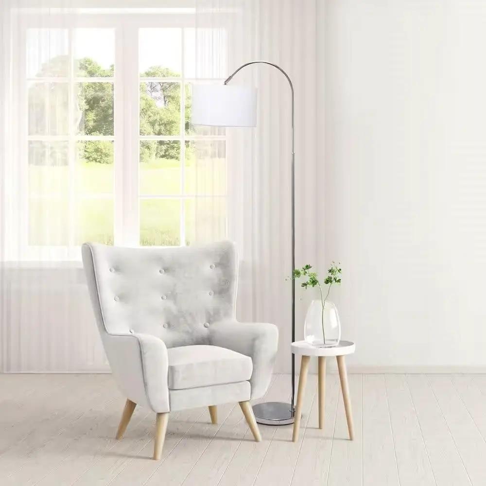 Modern Mid-Century Floor Lamp in Brushed Nickel Finish with White Drum Shade by HomePacific