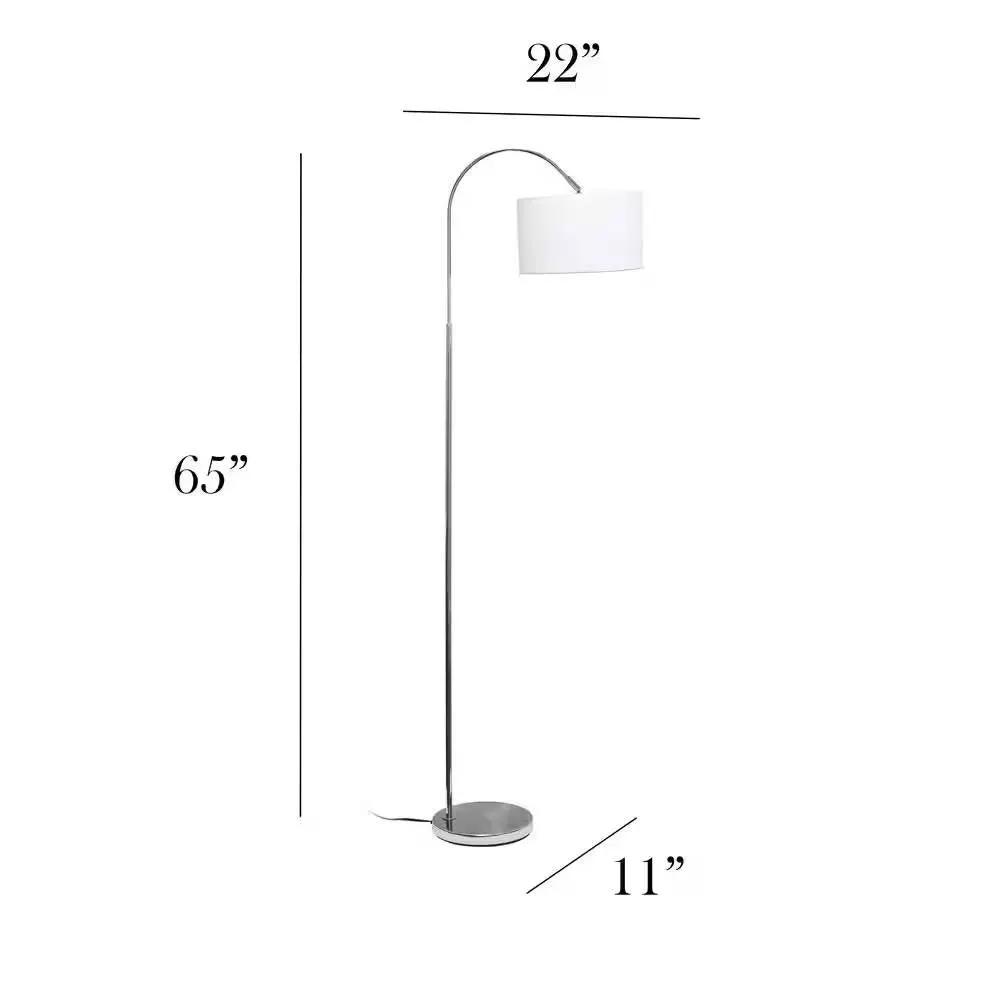 Modern Mid-Century Floor Lamp in Brushed Nickel Finish with White Drum Shade by HomePacific